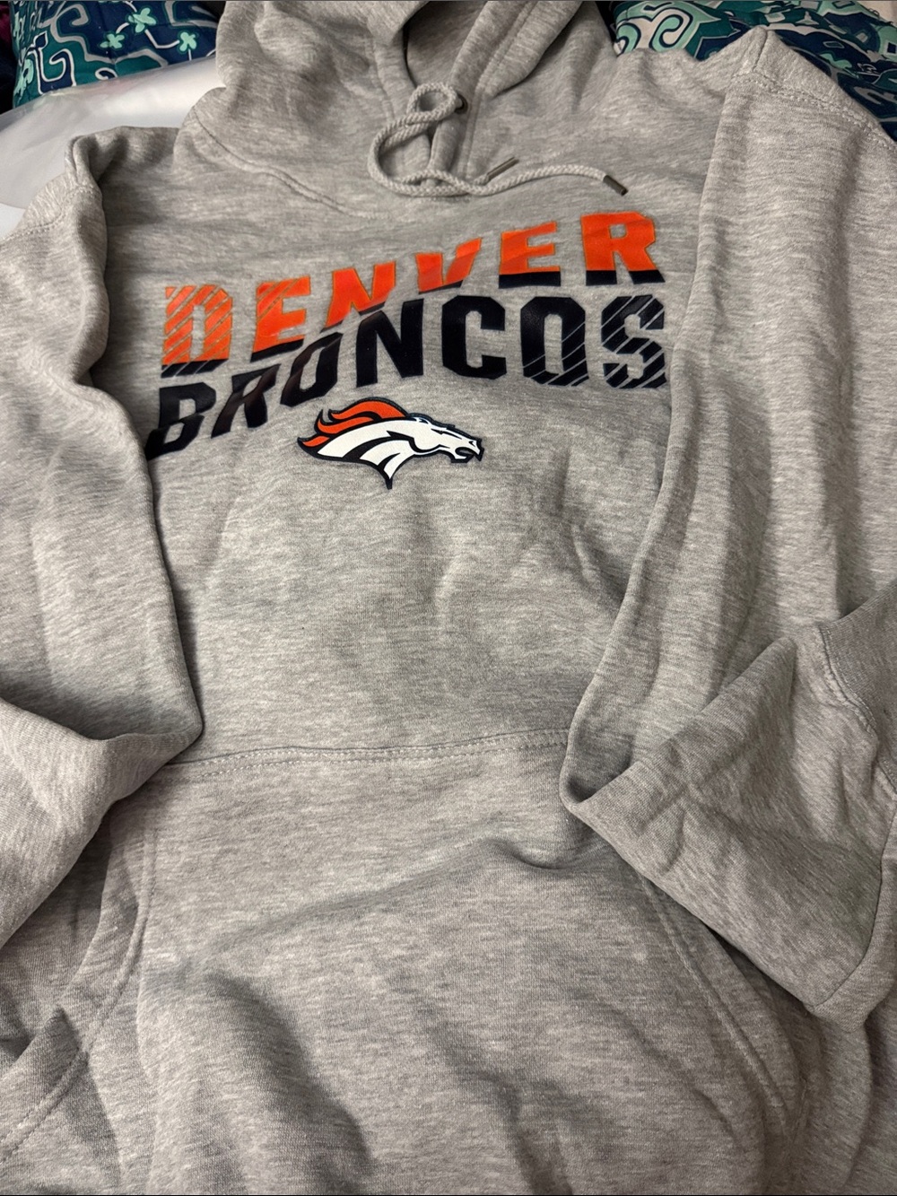 Gray Pullover Hoodie - NFL Team Sweatshirt Denver Broncos Size XL